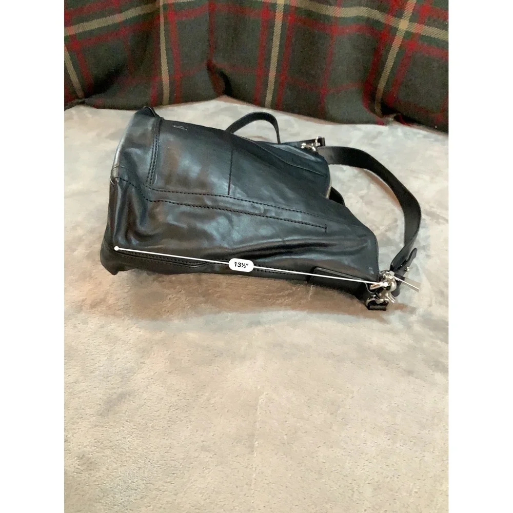 Frye Lena Zip Hobo Black Leather Crossbody Shoulder Bag Handbag 12x13.5in